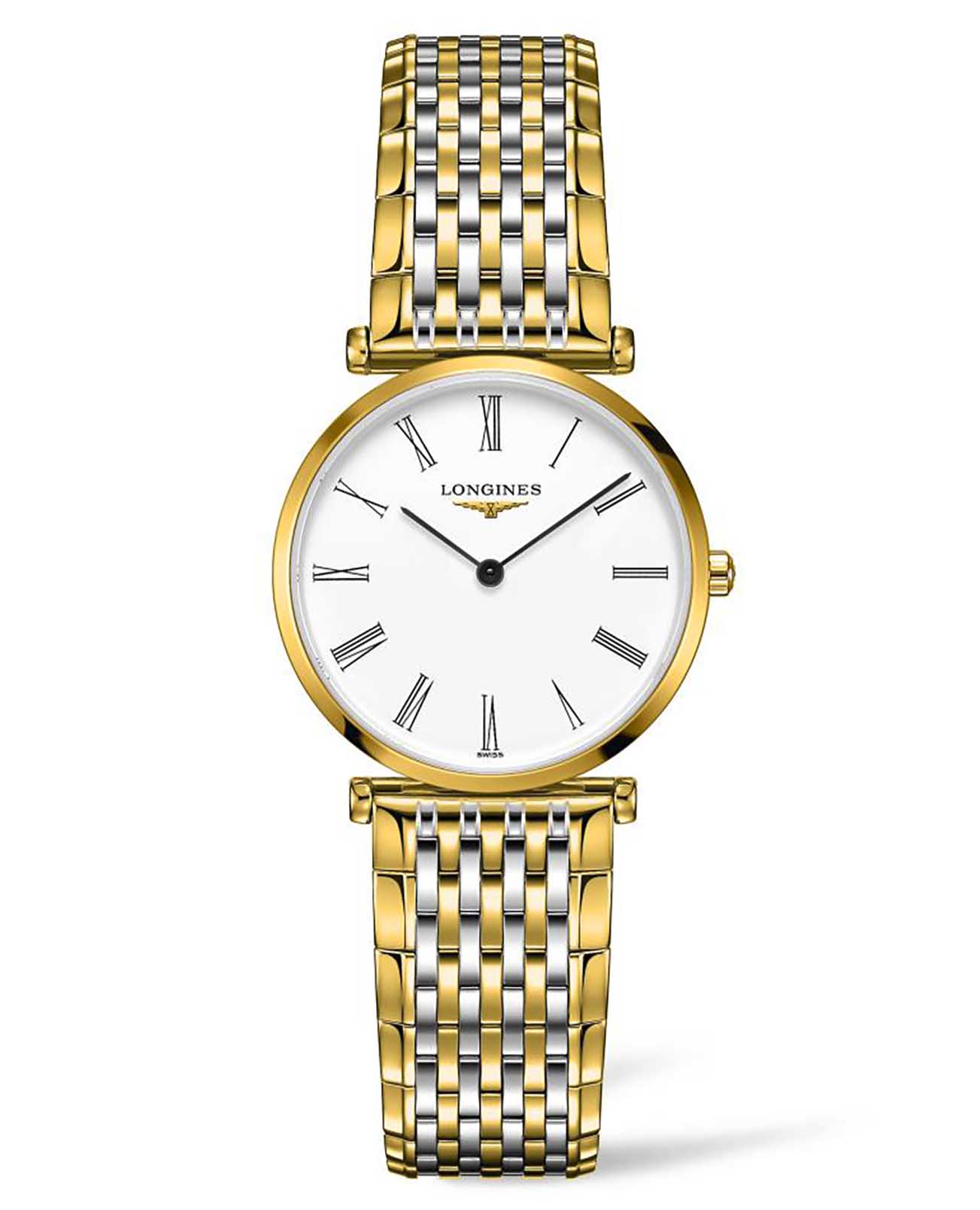 Longines Longines La Grande Classique L4.512.2.11.7  L45122117 кварцевые женские часы белый циферблат, браслет сталь c pvd покрытием — вид спереди